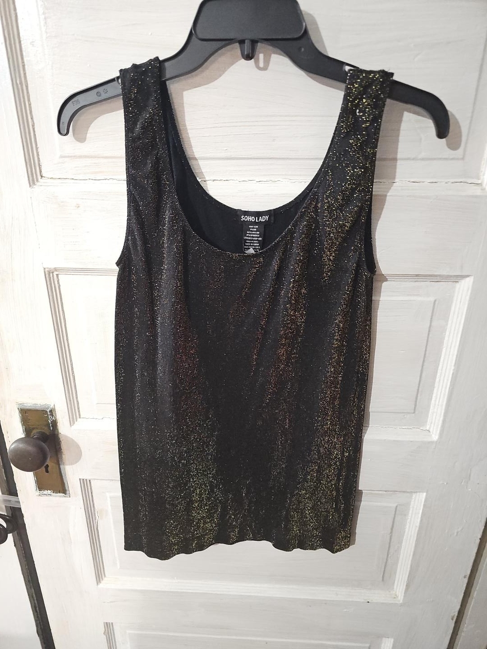 SOHO LADY Shimmer Tank Top Black Gold Sparkle Stretch One Size Plus